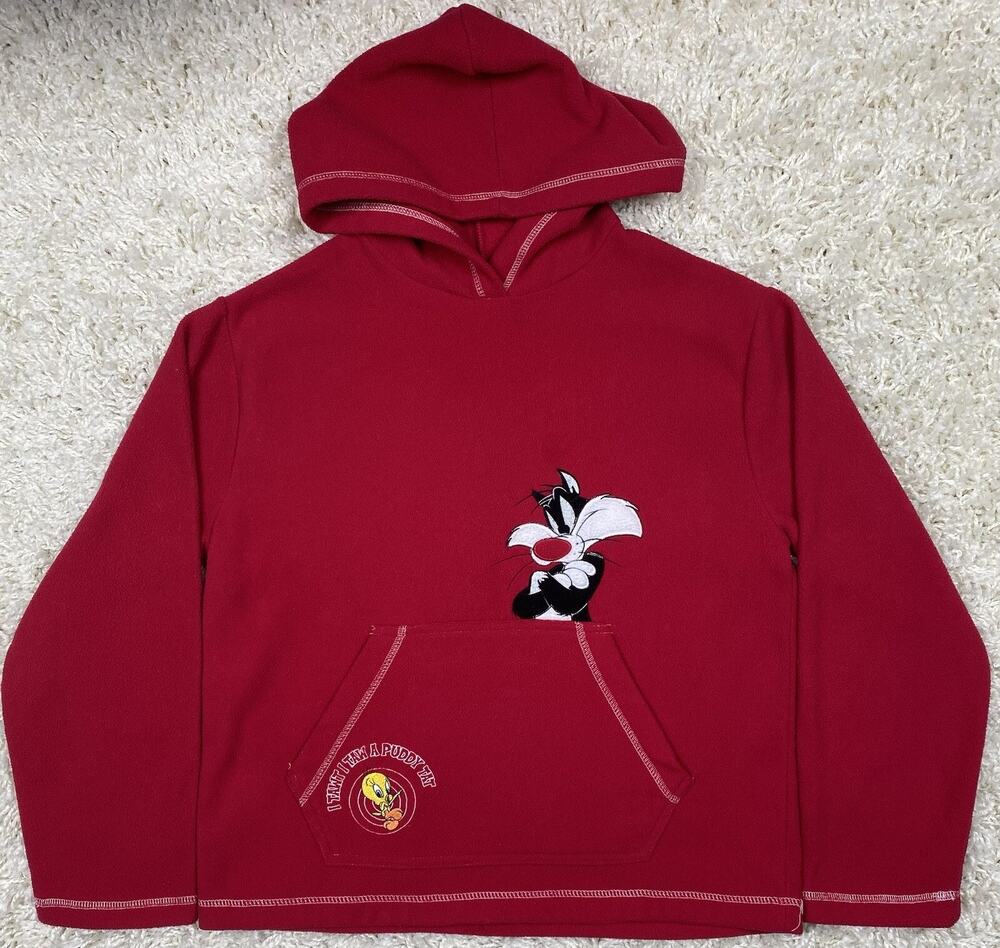 Looney Tunes Hoodie Womens S Pepe Le Pew Tweety Red Fleece Pullover Cartoon